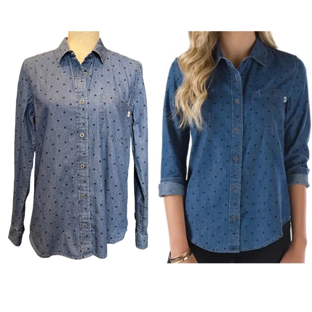 Vans So Rowdy Woven Indigo Dot Denim Button Down Shirt